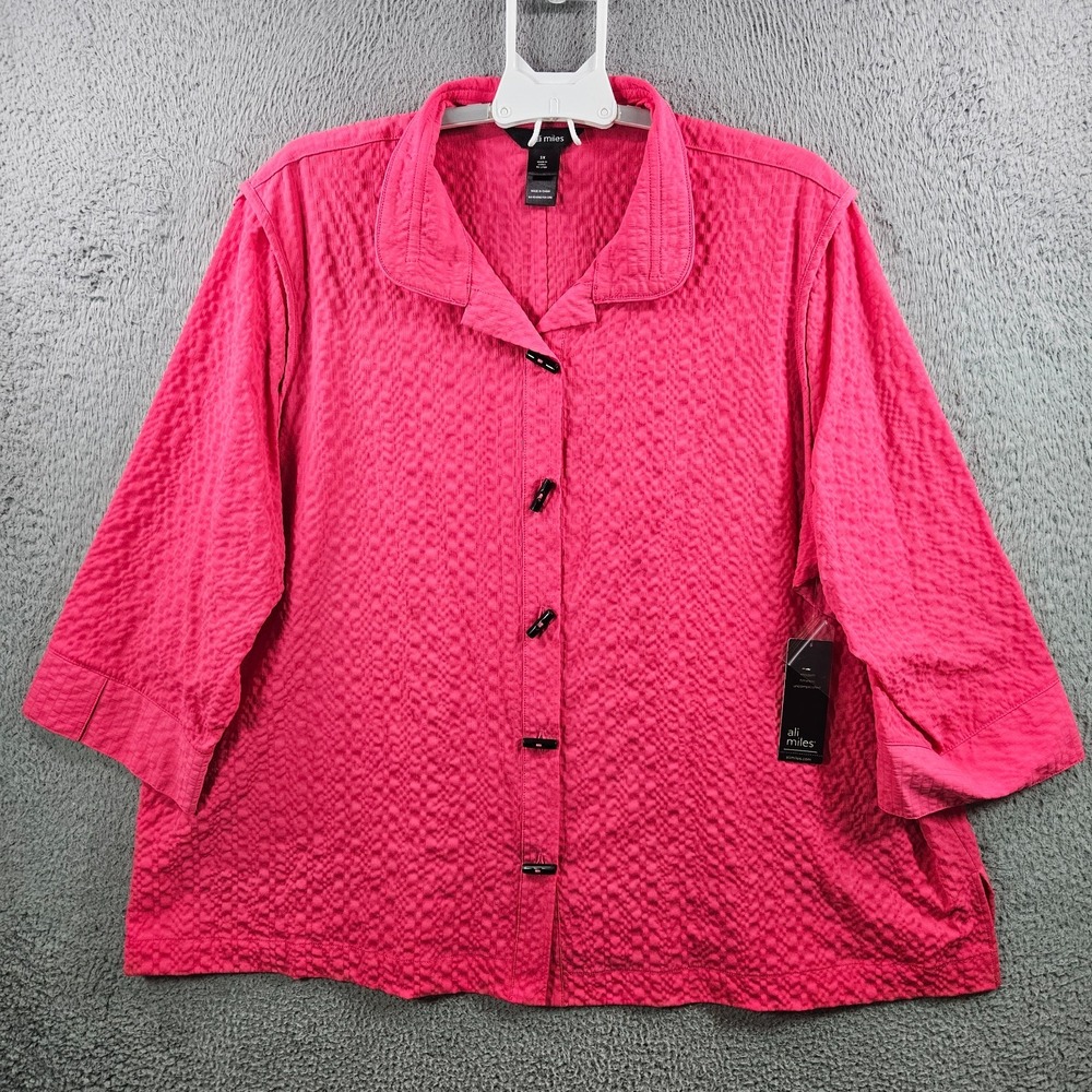 NEW Ali Miles Shirt Top Women 3X Cute Button Up Orange‎ Red